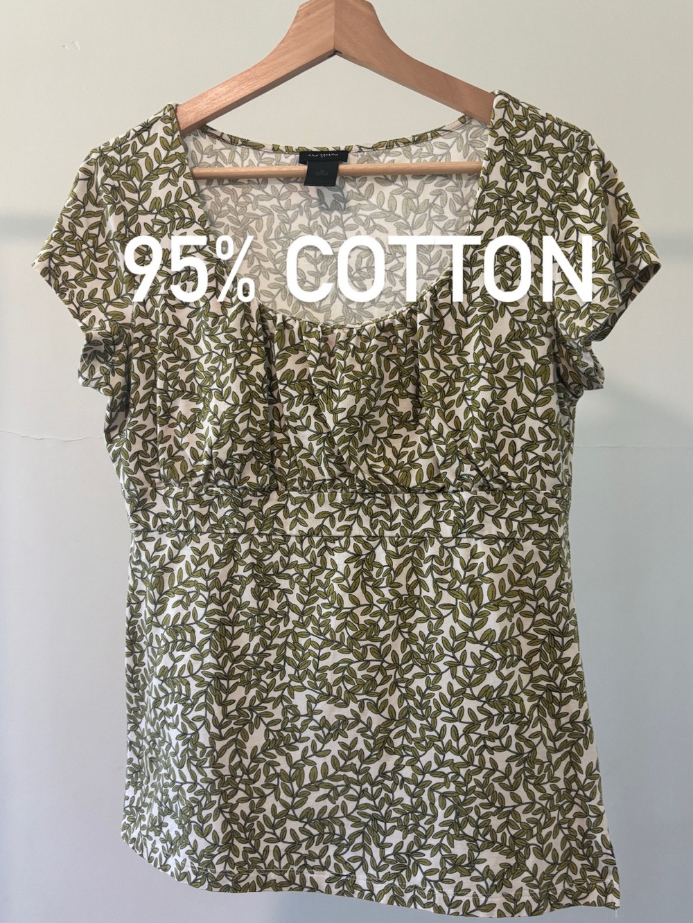 Ann Taylor Olive Leaf Print Top | 95% Cotton | Size M